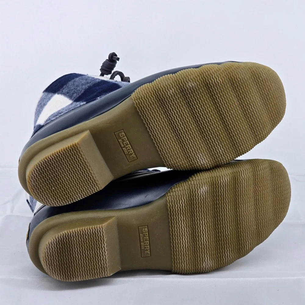 Sperry Women's Duck Boots Plaid‎ Upper Navy Rubber Waterproof Ankle Size 6.5